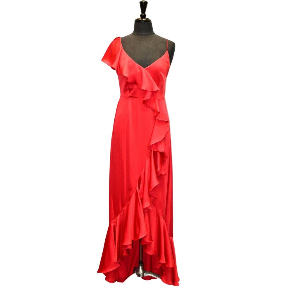 E0 NWT JILL JILL STUART Poppy Red Asymmetric Crepe De Chine Gown Dress Sz 6 $398